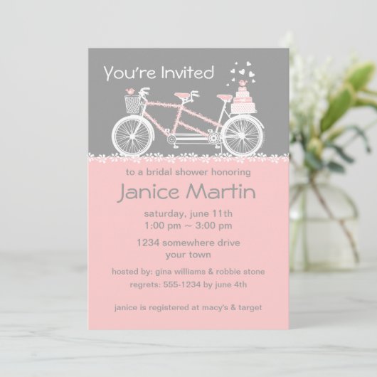 Tandem Bicycle Wedding Shower-uitnodiging Kaart (Staand voorkant)