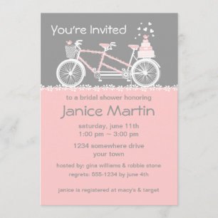 Tandem Bicycle Wedding Shower-uitnodiging Kaart