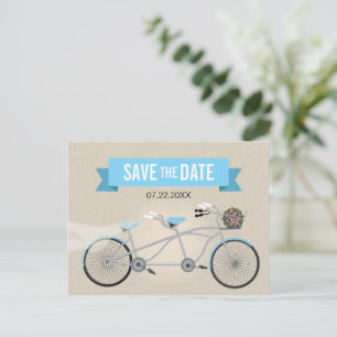 Tandem Bicycle Wedding Sla de datum op Aankondigingskaart