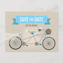 Tandem Bicycle Wedding Sla de datum op Aankondigingskaart