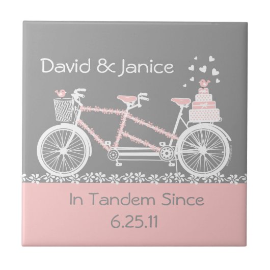 Tandem Bicycle Wedding Tegel Trivet Tegeltje (Voorkant)