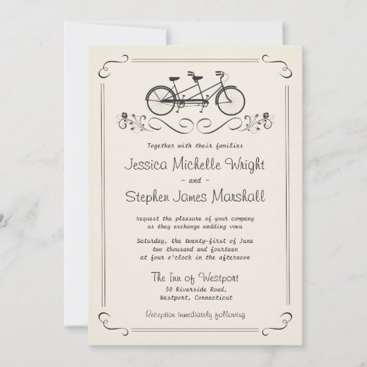 Tandem Bicycle  White Wedding Kaart (Voorkant)