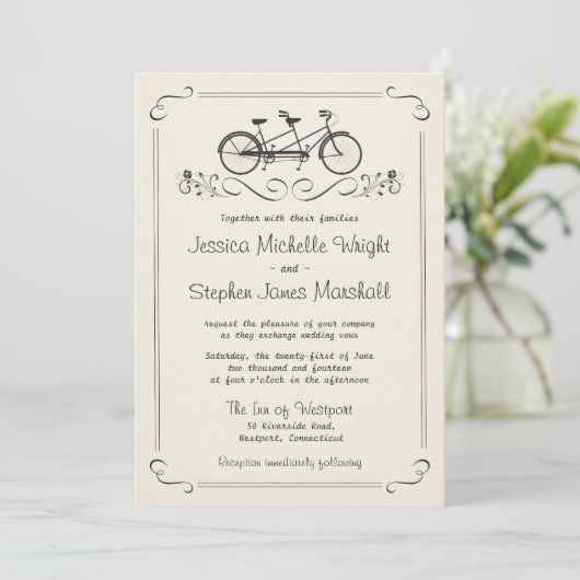 Tandem Bicycle  White Wedding Kaart (Staand voorkant)