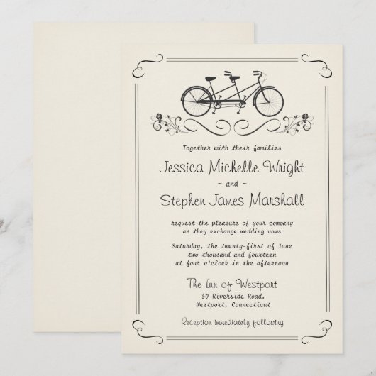 Tandem Bicycle  White Wedding Kaart (Voorkant / Achterkant)