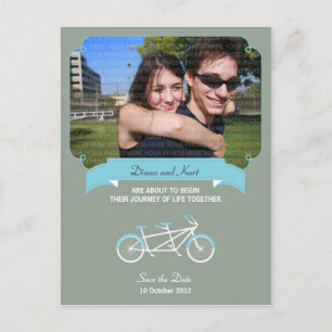 Tandem Bike (Blauw / Grijs) Save the Date Foto Aankondigingskaart