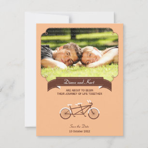 Tandem Bike (Coral) Bewaar de datumfoto Save The Date