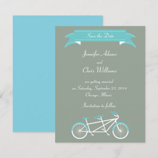 Tandem Bike (Grijs / Blauw) Save the Date (Voorkant / Achterkant)