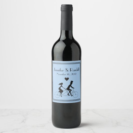 Tandem Bike Riding Weddenschap Wine Label Wijn Etiket (Voorkant)