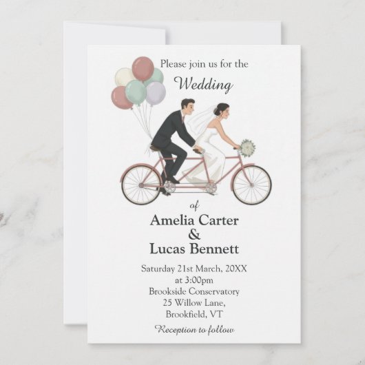 Tandem Bike Wedding Invitation Kaart (Voorkant)