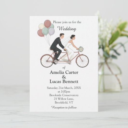 Tandem Bike Wedding Invitation Kaart (Staand voorkant)