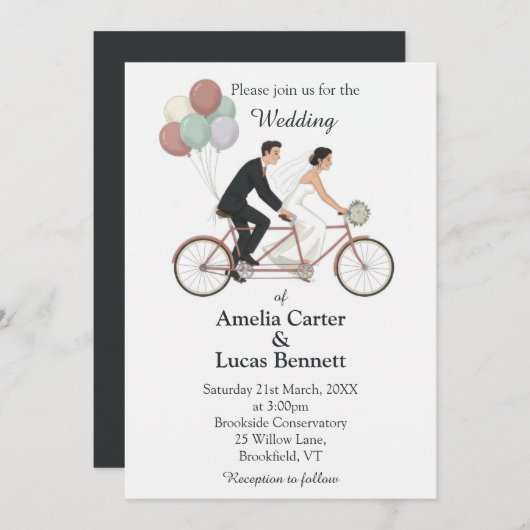 Tandem Bike Wedding Invitation Kaart (Voorkant / Achterkant)