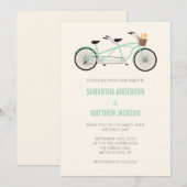 Tandem Bike Wedding Invitation - Mint Green Kaart (Voorkant / Achterkant)