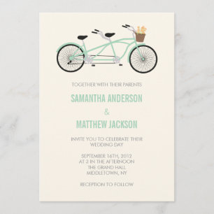 Tandem Bike Wedding Invitation - Mint Green Kaart