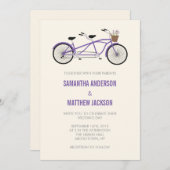 Tandem Bike Wedding Invitation - Paars Kaart (Voorkant / Achterkant)