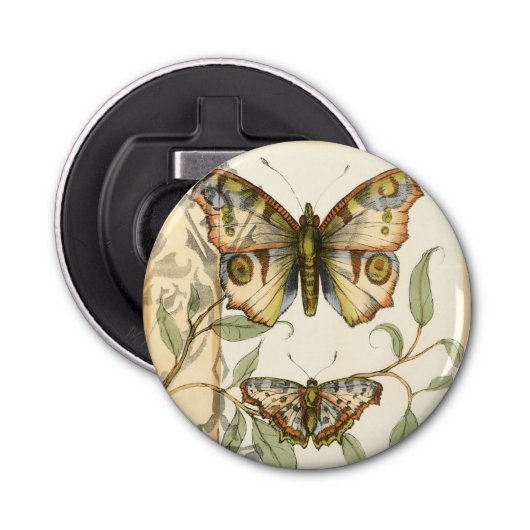 Tandem Butterflies over groene bladeren Button Flesopener (Voorkant)