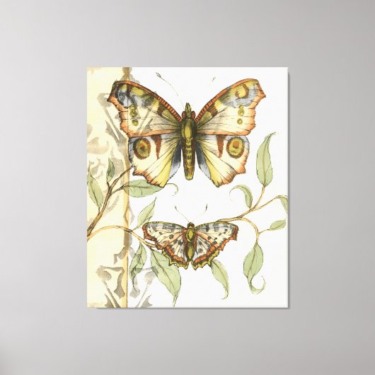 Tandem Butterflies over groene bladeren Canvas Afdruk (Voorkant)