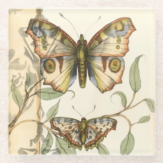 Tandem Butterflies over groene bladeren Glazen Onderzetter (Voorkant)