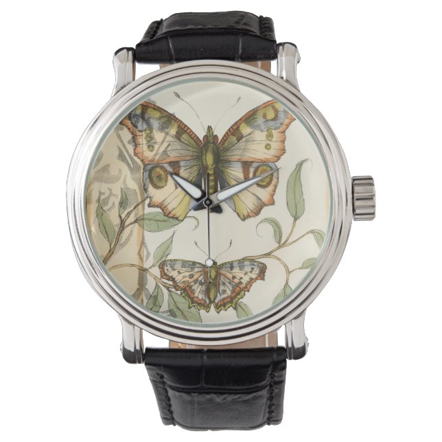 Tandem Butterflies over groene bladeren Horloge (Voorkant)