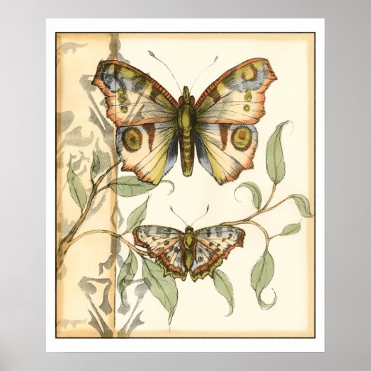 Tandem Butterflies over groene bladeren Poster (Voorkant)