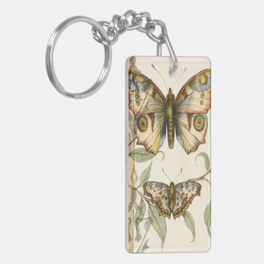 Tandem Butterflies over groene bladeren Sleutelhanger (Voorkant Links)