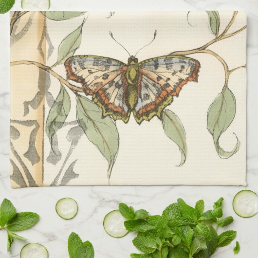 Tandem Butterflies over groene bladeren Theedoek (Gevouwen)