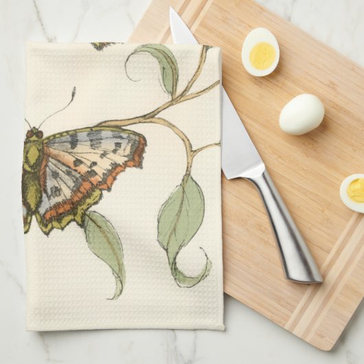 Tandem Butterflies over groene bladeren Theedoek (Quarter Fold)