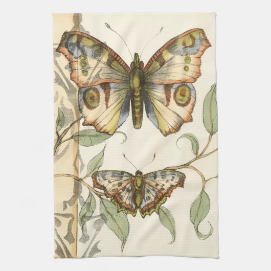 Tandem Butterflies over groene bladeren Theedoek (Verticaal)