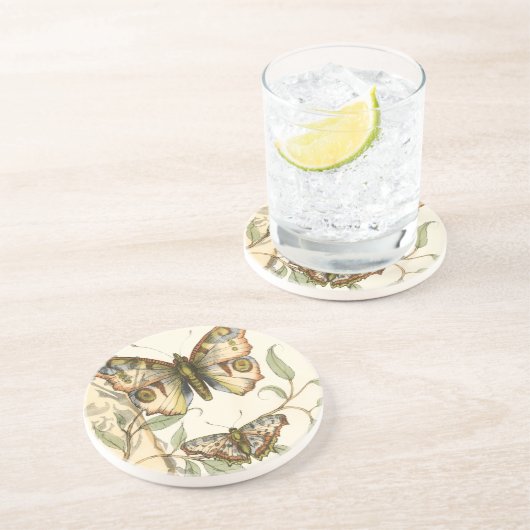 Tandem Butterflies over groene bladeren Zandsteen Onderzetter (Zijkant)