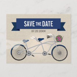 Tandem Donkerblauw Fiets Bruiloft Save the Date Aankondigingskaart