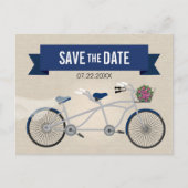 Tandem Donkerblauw Fiets Bruiloft Save the Date Aankondigingskaart (Voorkant)