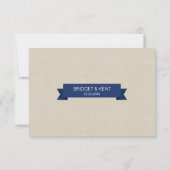 Tandem Donkerblauwe Fiets Bruiloft Faux Linnen RSV RSVP Kaartje (Achterkant)