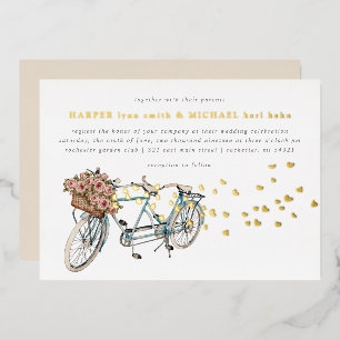 tandem fiets bruiloft goud folie uitnodiging
