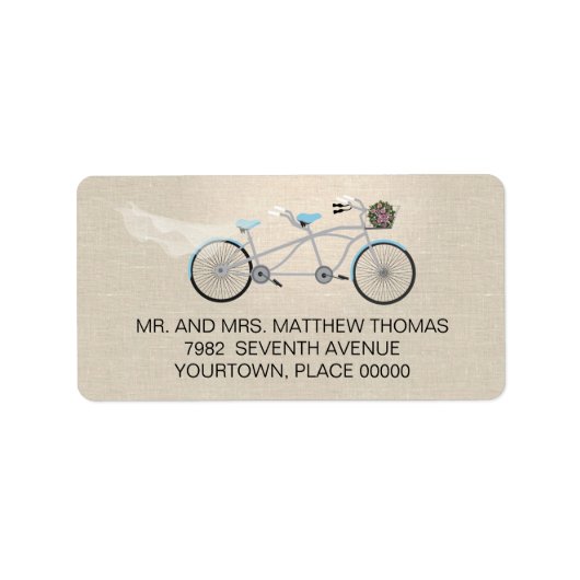 Tandem Fiets Bruiloft Retouradres Etiket (Voorkant)