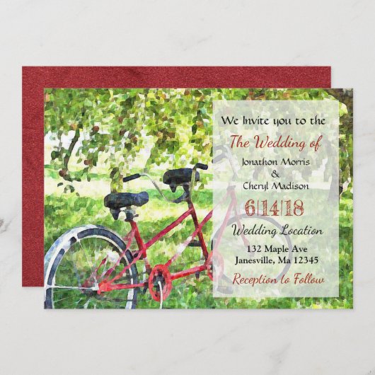 Tandem fiets bruiloft uitnodigingen (Voorkant / Achterkant)