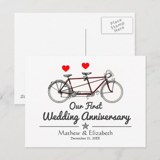  Tandem Fiets Custom Wedding Jubileum Briefkaart (Voorkant / Achterkant)