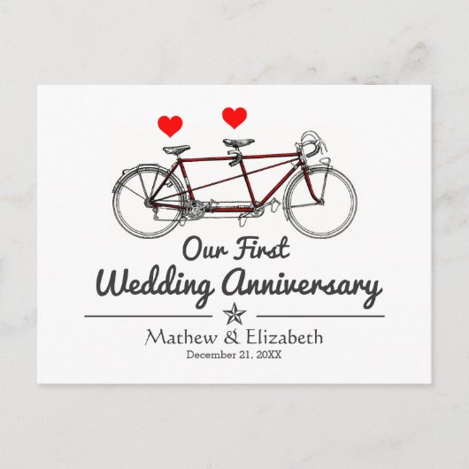  Tandem Fiets Custom Wedding Jubileum Briefkaart (Voorkant)
