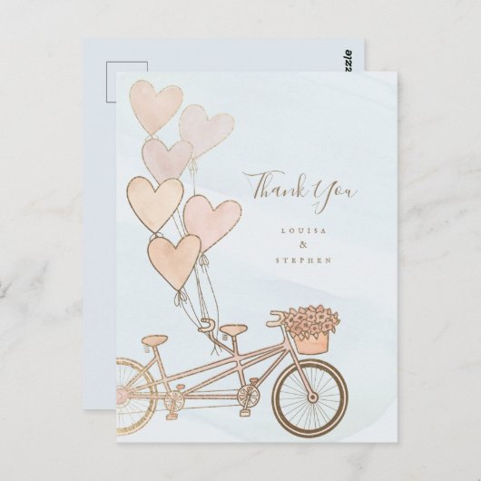 Tandem-fiets en hartballonnen in de faux-folie briefkaart (Voorkant / Achterkant)