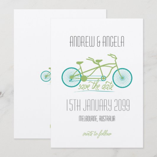 Tandem Fiets / Fiets Moderne bruiloft Bewaar de da Save The Date (Voorkant / Achterkant)