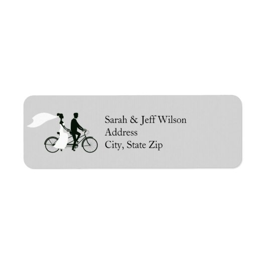 Tandem Fiets Grijs Bruiloft Retouradres Labels (Voorkant)