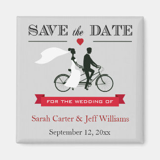 Tandem Fiets Grijs en Rood Save the Date Magneten