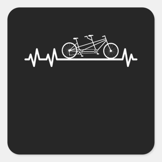 Tandem Fiets Hartslag Pulse Cyclist Paar Vierkante Sticker (Voorkant)
