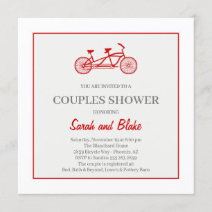 Tandem fiets koppel bruiloft douche uitnodiging