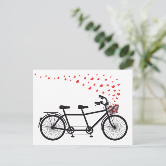 tandem fiets met rood hart briefkaart (Staand voorkant)