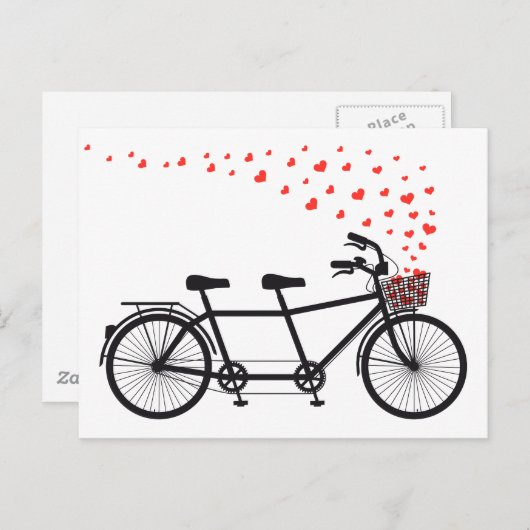 tandem fiets met rood hart briefkaart (Voorkant / Achterkant)