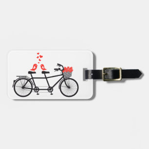 tandem fiets met schattige liefdesvogels bagagelabel