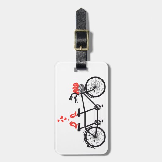 tandem fiets met schattige liefdesvogels bagagelabel (Voorkant verticaal)