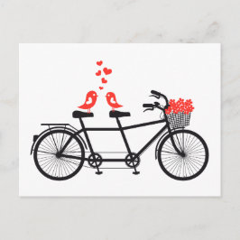 tandem fiets met schattige liefdesvogels briefkaart