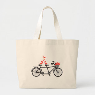 tandem fiets met schattige liefdesvogels grote tote bag