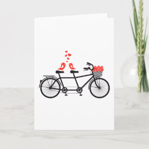 tandem fiets met schattige liefdesvogels kaart