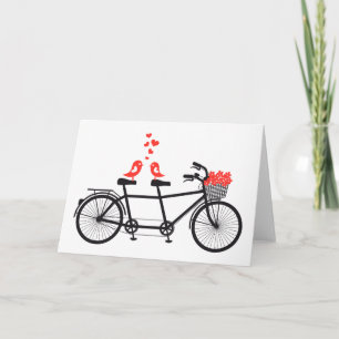 tandem fiets met schattige liefdesvogels kaart